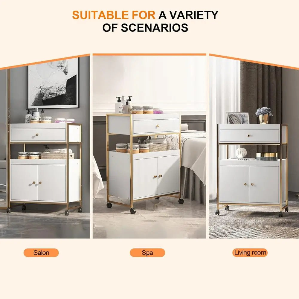 Mobile Beauty Cart with Lockable Wheels: Storage Drawers for Hair, Makeup, Spa, Massage, Lash, Tattoo, Pedicure Tools