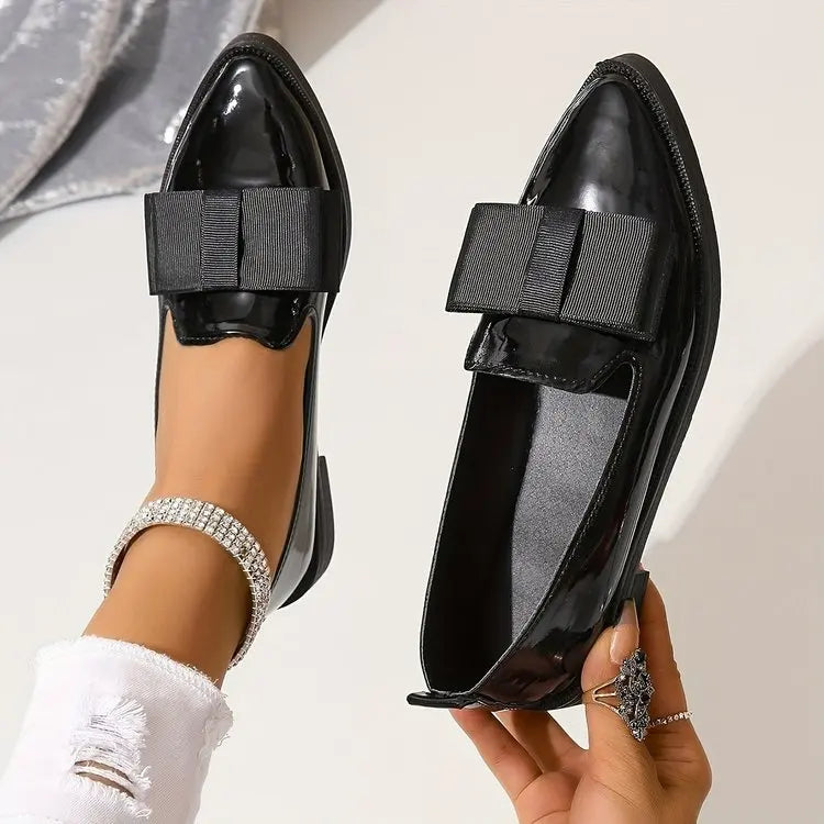 New Ladies Low Heels Single Shoes Bow Knot Outdoor Anti Slip Footwear Fashion Pointed Comfortable Black Women's Footwear