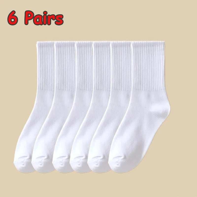 3/6 Pairs Women Sports Solid Socks Soft Comfortable Ventilate Versatile Mid Calf Socks Casual Stripe Splice Female Street Socks