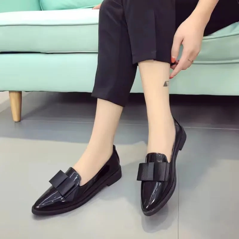 New Ladies Low Heels Single Shoes Bow Knot Outdoor Anti Slip Footwear Fashion Pointed Comfortable Black Women's Footwear