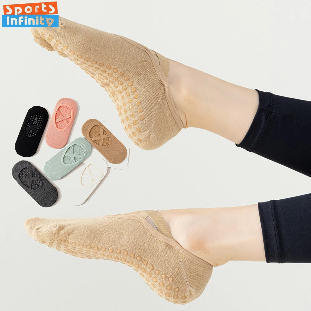 Harajuku Cross Belt Yoga Socks Anti Slip Women Professional Pilates Socks Gym Fitness Floor Trampoline Dance Sports Socks