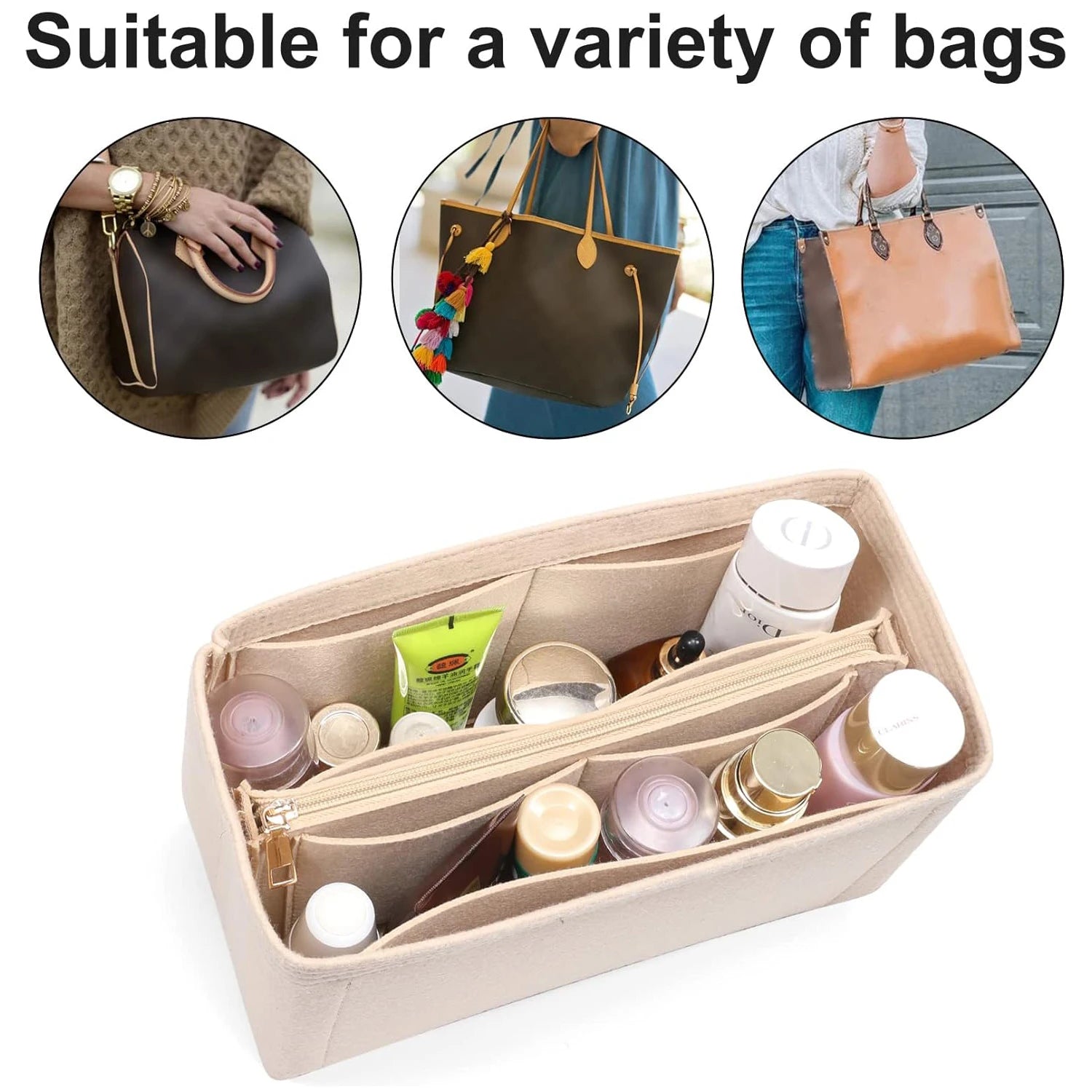 Felt Purse Organizer Insert for LV Neverfull PM, Speedy 25/30/35 Tote, Zippered Handbag Liner Shaper