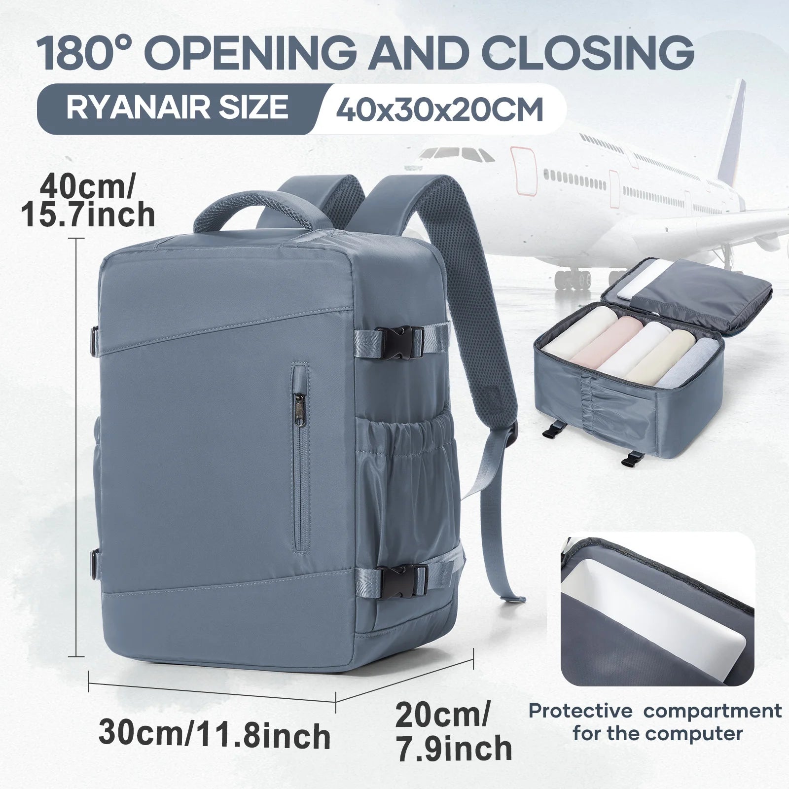 Under Seat Travel Backpack, Ryanair Wizzair 40x30x20 Airplane Travel Backpack, Men Business Laptop Backpack Carry-On Bag Package