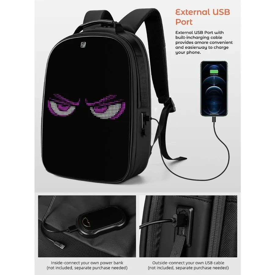 Gelrova LuminaPack X1 LED Backpack Lightweight Anti-Theft Travel-Friendly 15.6-Inch Laptop Compartment Customizable LED Display