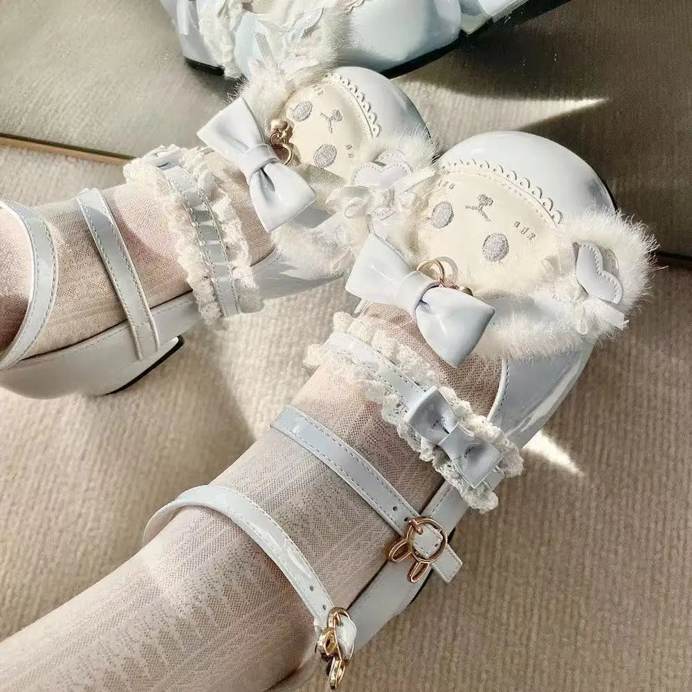 Big Head Luo Shoes Girl Japanese Lolita Jk Leather Shoes Cute Rabbit Doll Mary Jane Lolita Single Shoes