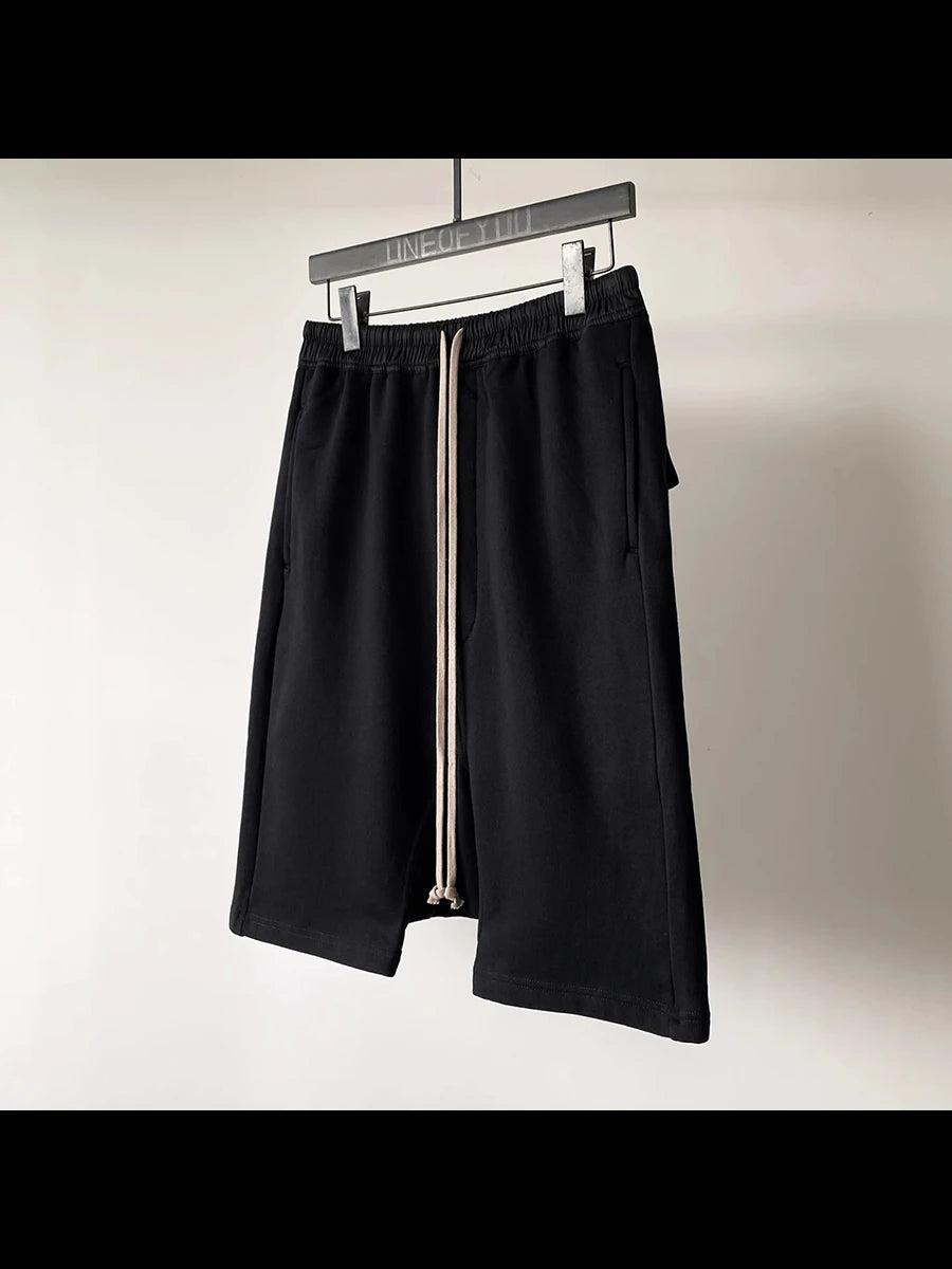 Mauroicardi Spring Summer Loose Casual Soft Black Shorts for Men Drawstring Elastic Waist Knee Length Cross Pants Clothes 2025