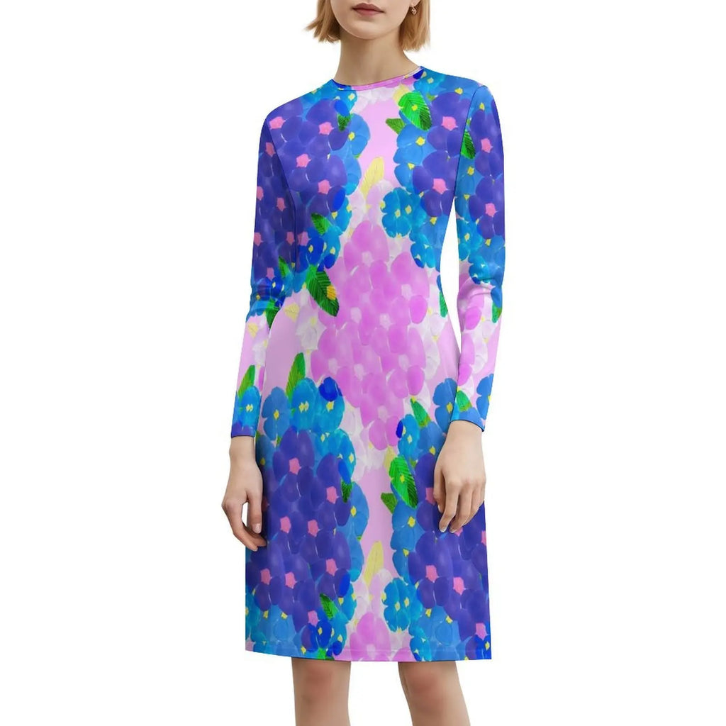 Blue And Pink Bunch Of Poppies Women's Hip Hop Streetwear Dress Graphic Print Party Club Wear Floral Design Pink Poppies Blue